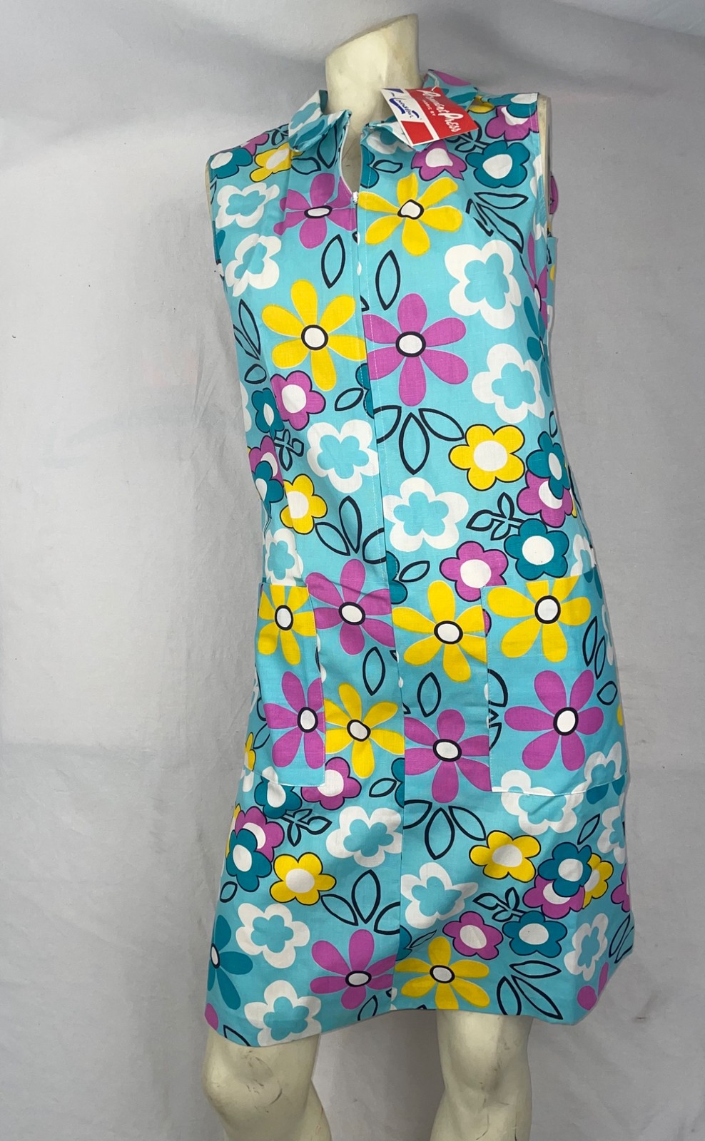 VTG 60S 70S WOMENS S NEW BRIGHT FLORAL FLOWER DISCO RETRO GOGO HOUSE SHIFT DRESS