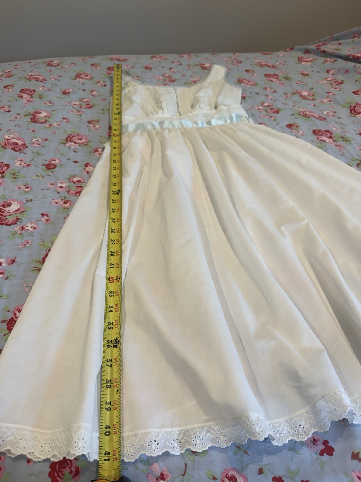 Vintage 50s 60s Shadowline Cotton Nightgown Slip Eyelet Ribbon Size 36 Cottage