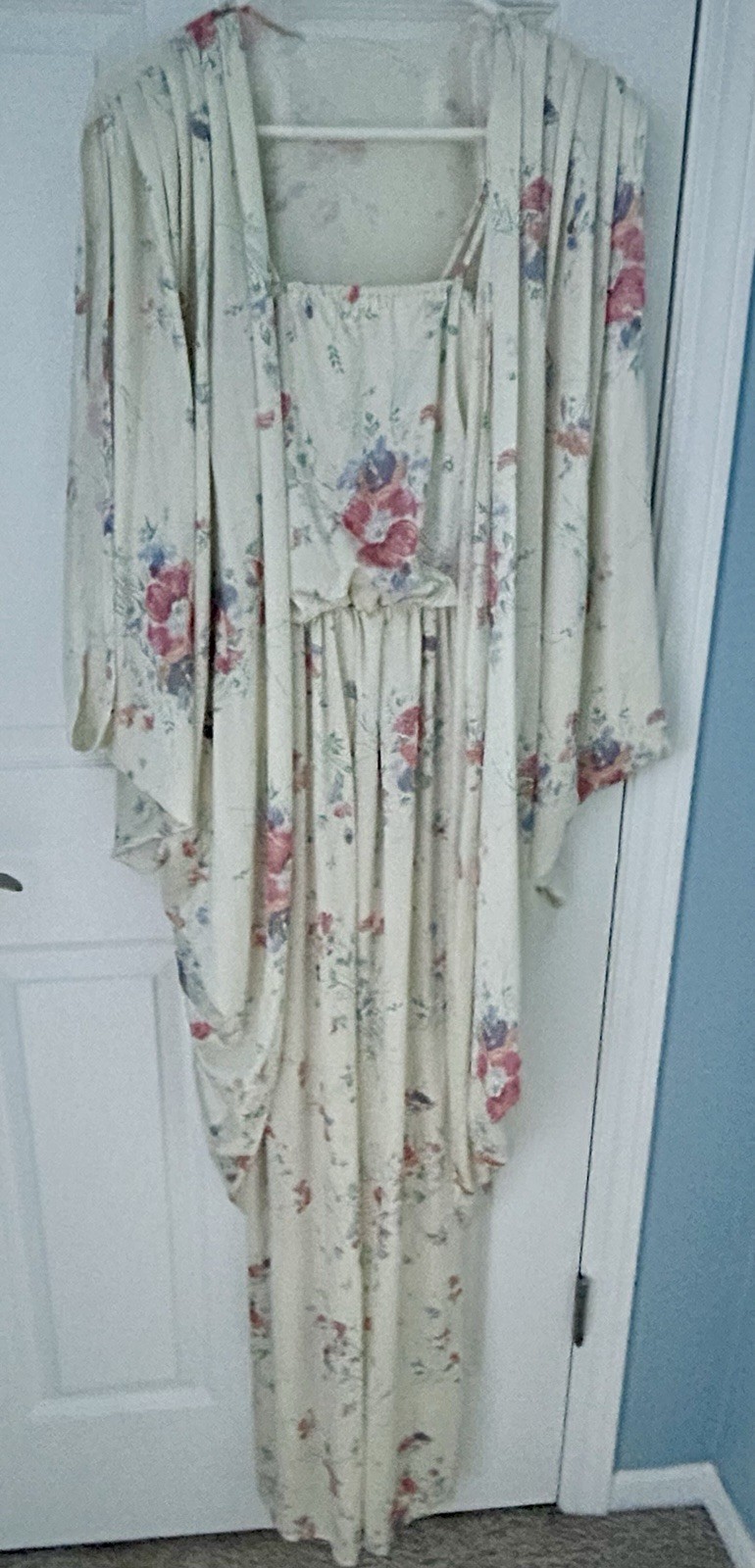 Vintage 1970 Bridesmaid Dress With Bat Cape ~NEW ~Ivory Floral ~Small