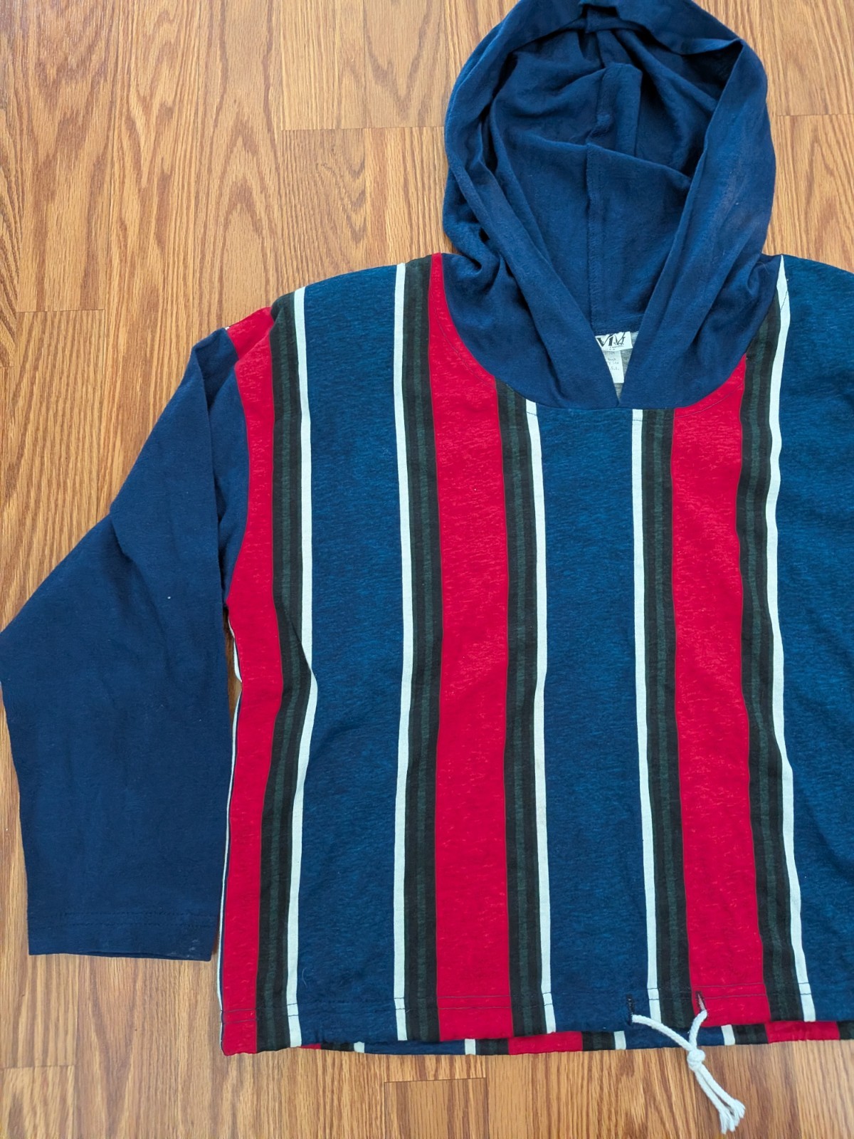 Vintage 90s Vivi Women’s hooded vertical striped top crop hip hop USA drawstring