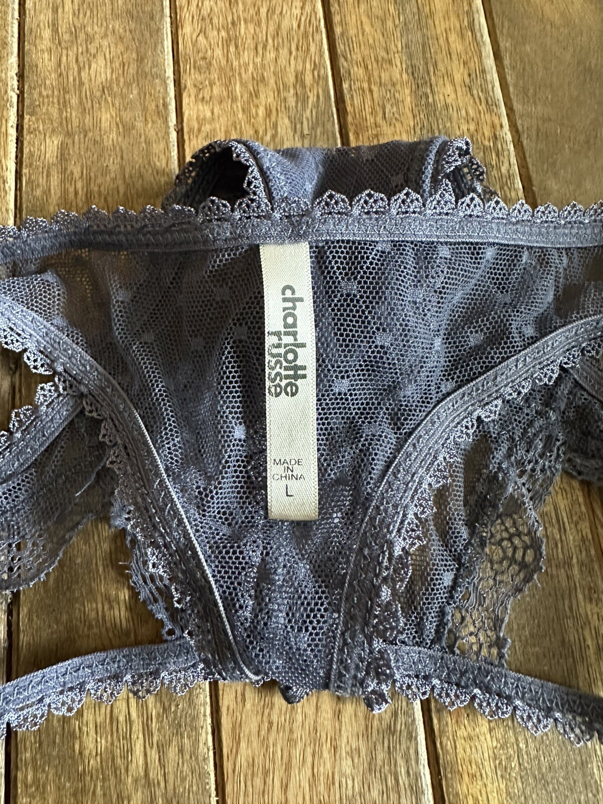 Vtg Charlotte Russe M/L Sheer Lace Blue/Gray Bikini Thomg Panties Panty