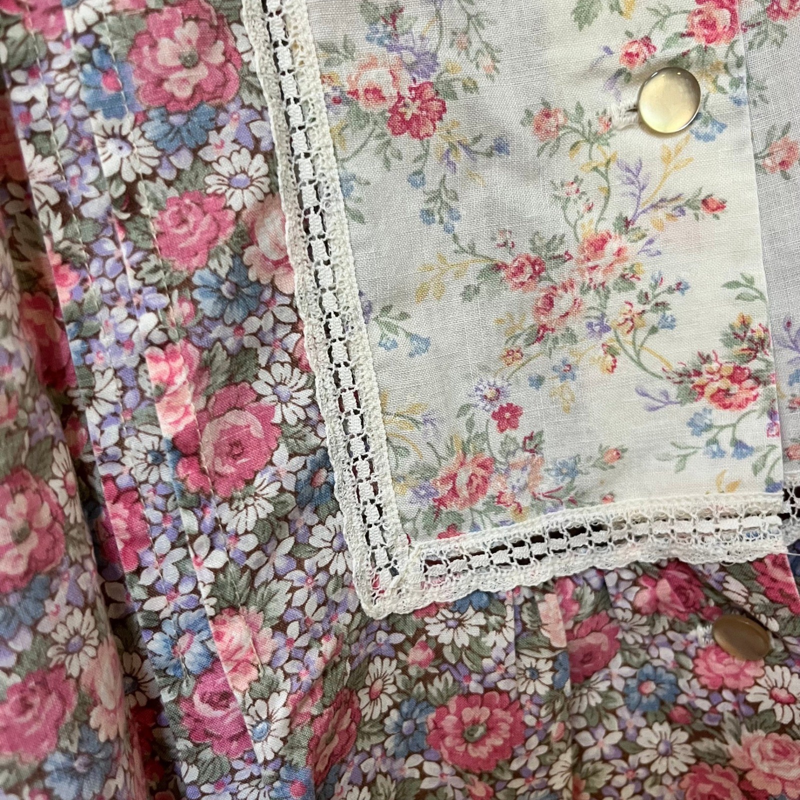 VTG Tom Bezduda for Barad & Co Floral Nightgown House Dress Pink Lace Trim