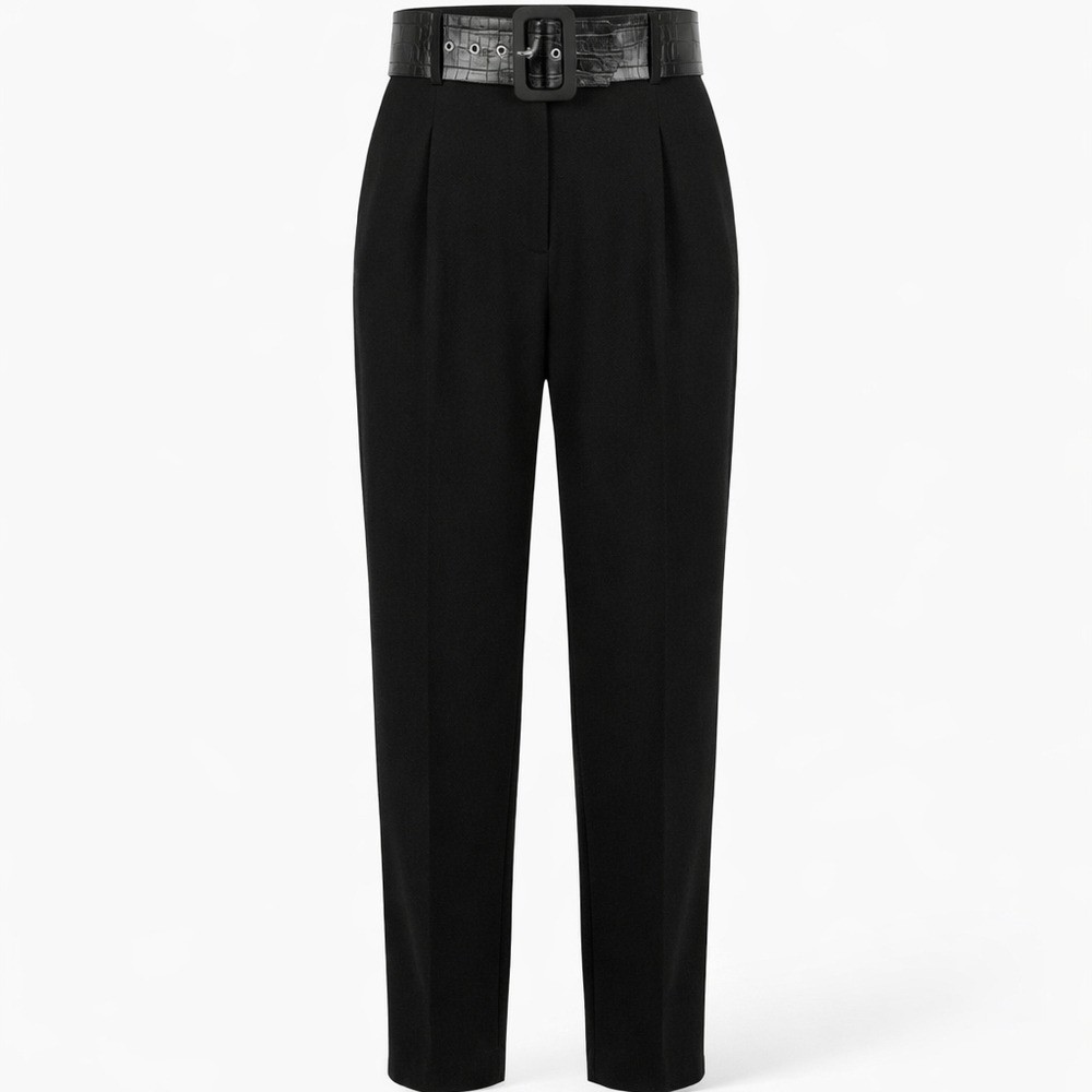 Zara High Waist Vitange 70s Classic Black Womens Pants Wide Belt Sz Xs