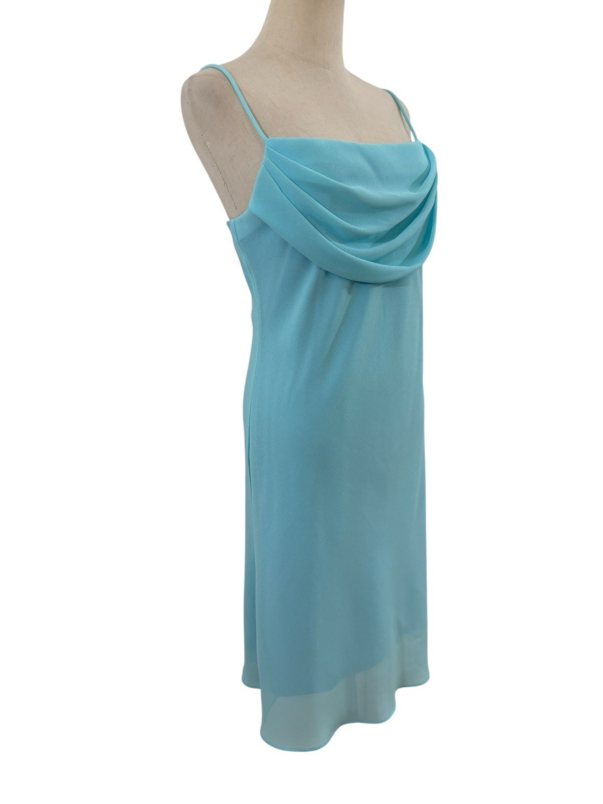 Vtg 90s Jump Apparel Turquoise Blue Dress Cowl Neck Slip 9/10 USA Made Y2K Clean