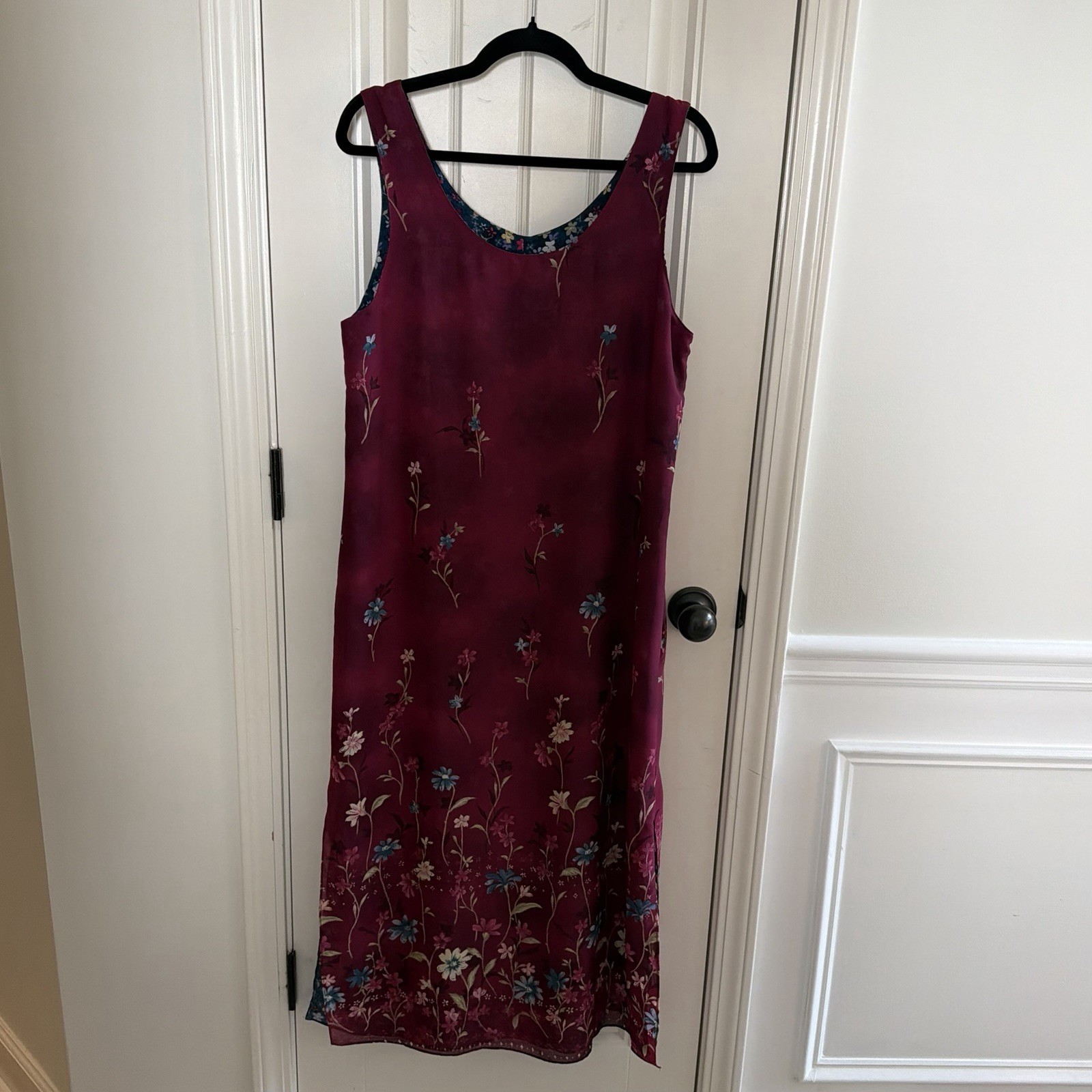 Women’s Vintage 90s Reversible Floral Maroon & Blue Midi Dress