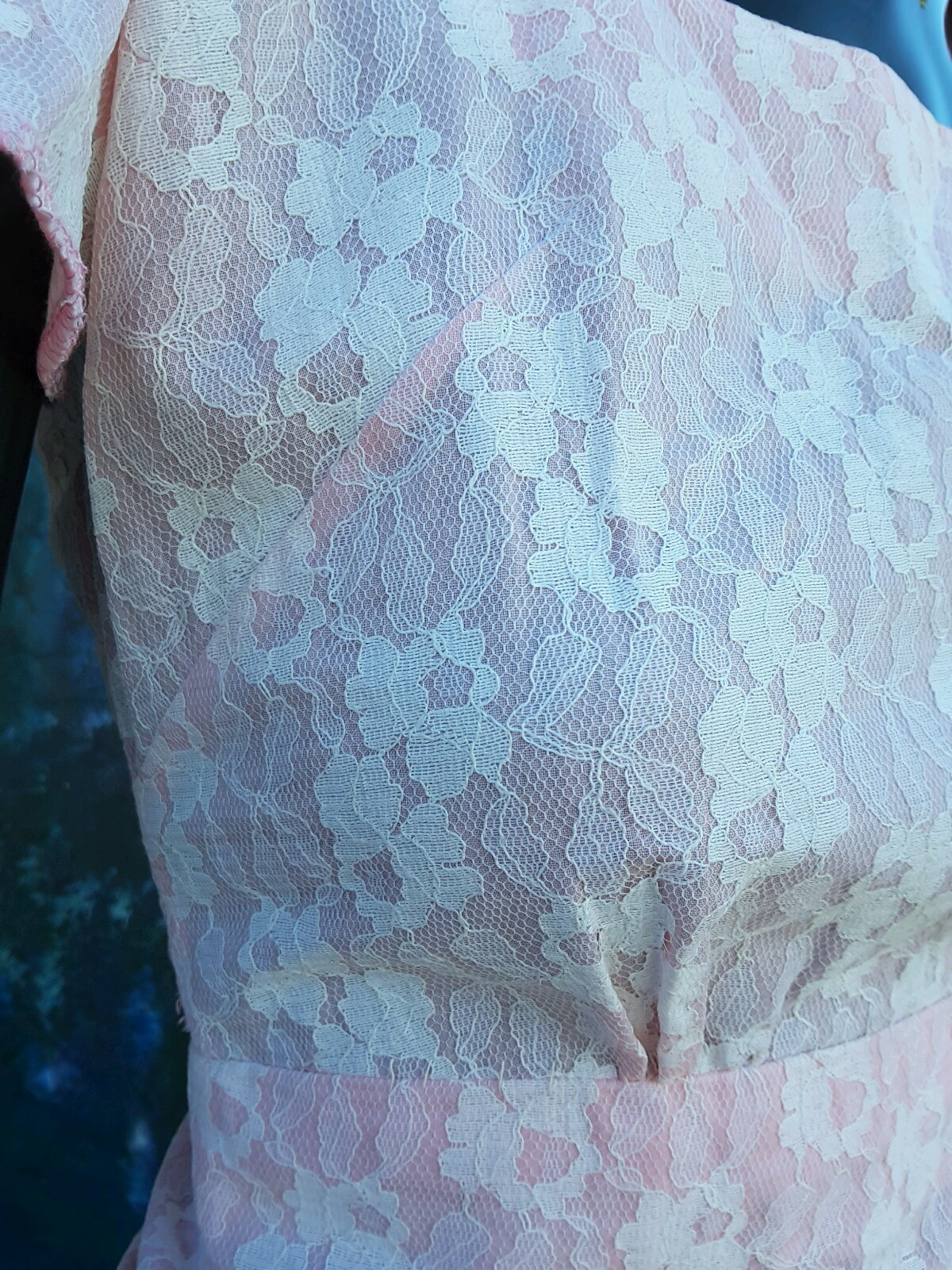 Vintage Pink Lace Dress White Pink COUNTRY BRIDESMAID Waist 26 Inch 32 Bust S