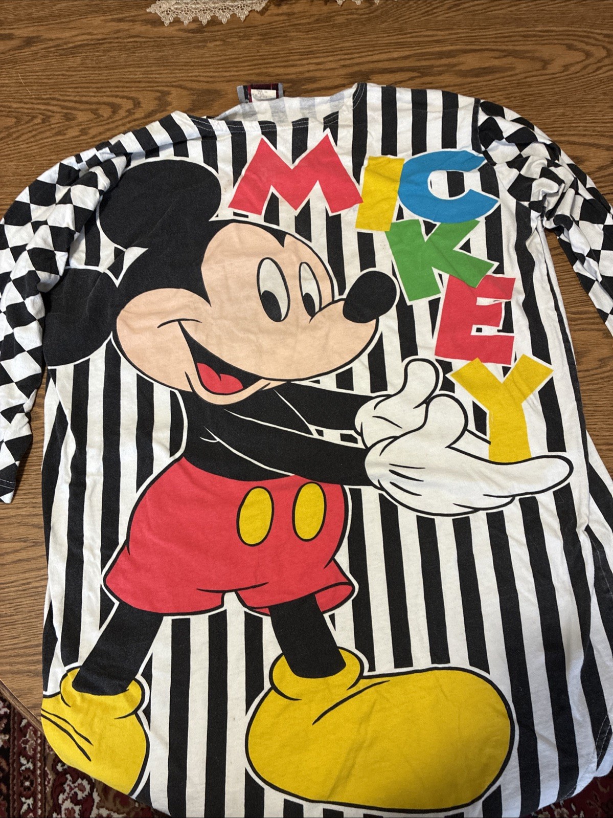 RARE Vtg Disney Fashions Mickey Mouse Striped Checkered Long nightgown USA Made