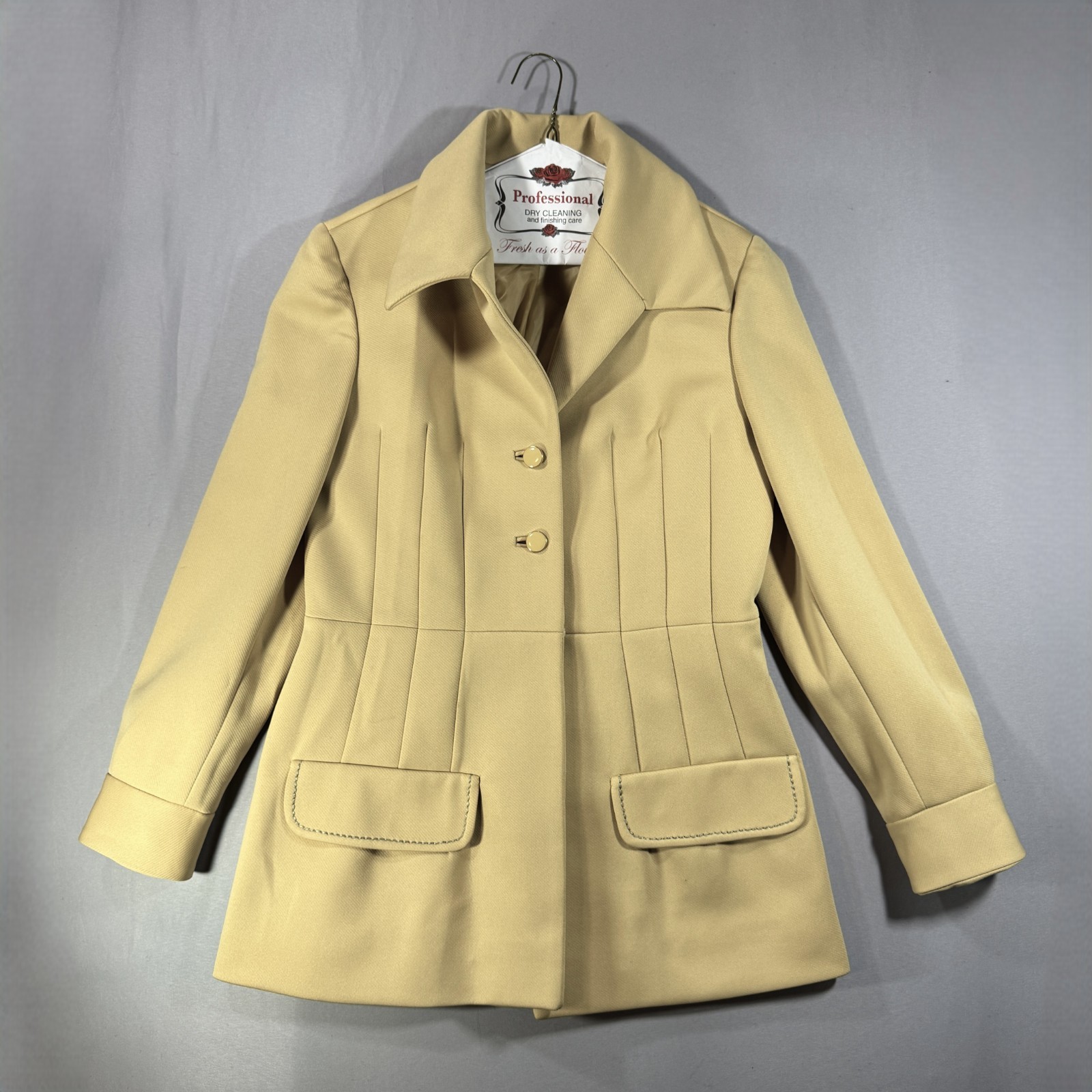 Lilli Ann Knit Coat Women’s Blazer Medium Beige Pleated Vintage 60s Mod Classic
