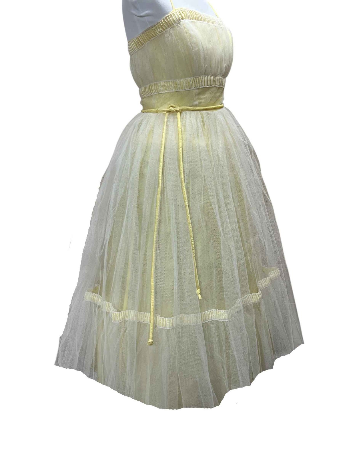 Vtg 50s Sz S Prom Dress Cupcake Yellow Satin 2 Layers White Net Tulle Dance Time