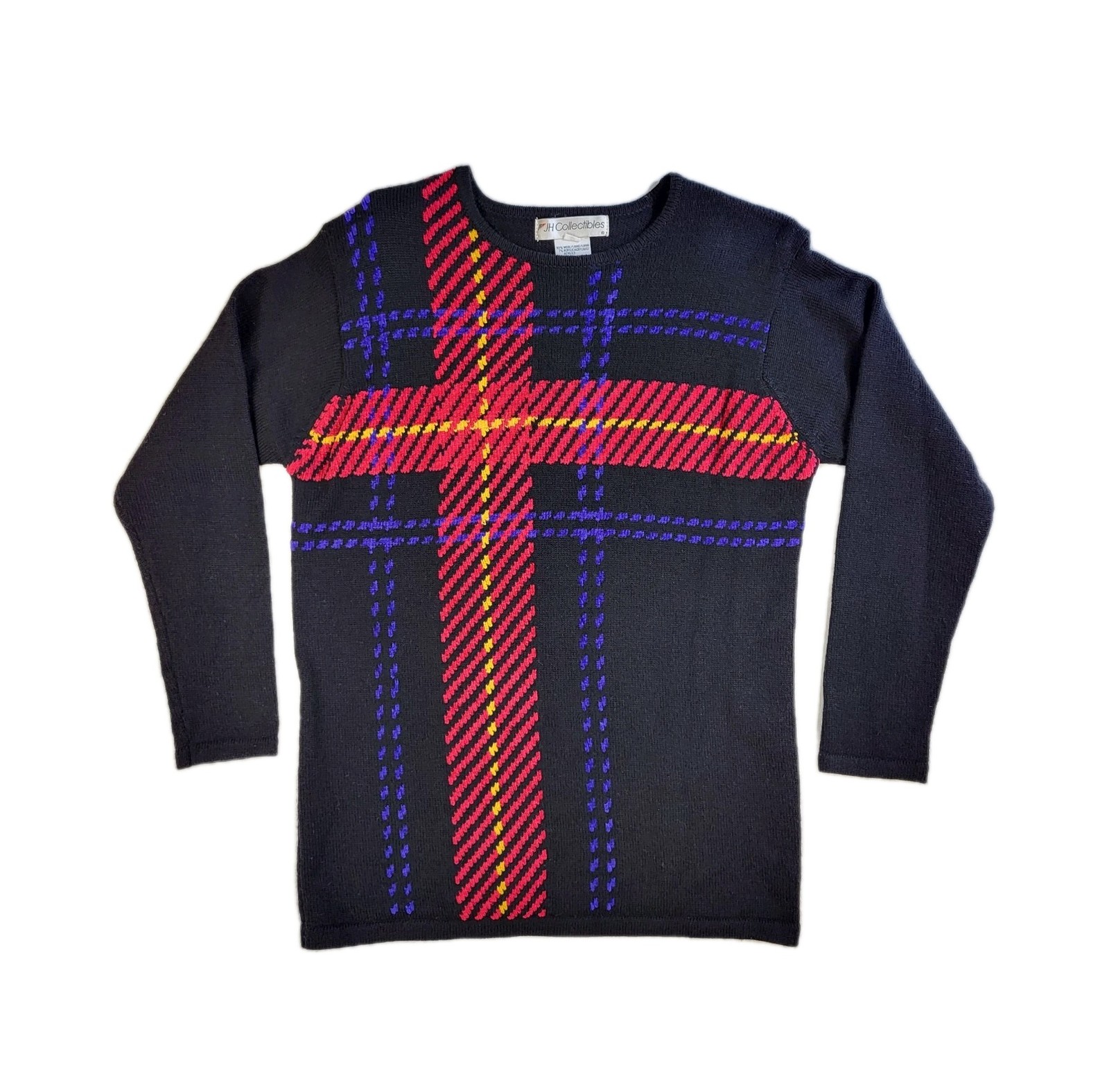 JH Collectibles Wool Blend Sweater Women’s M Vtg Retro Black Geometric Knit 80s