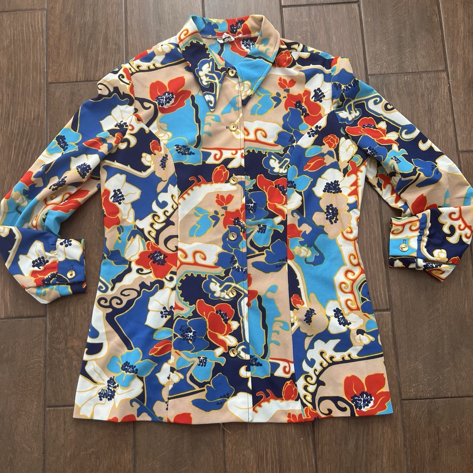 Vintage 70s Puritan ‘Forever Young’ Floral Shirt with Buttons Groovy Mod