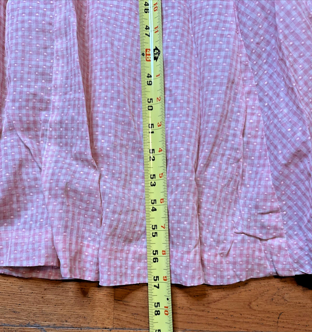 Vtg 1940s Pink Gingham Swiss Dot Day Dress Metal Zipper Puffy Sleeve Wide Sweep