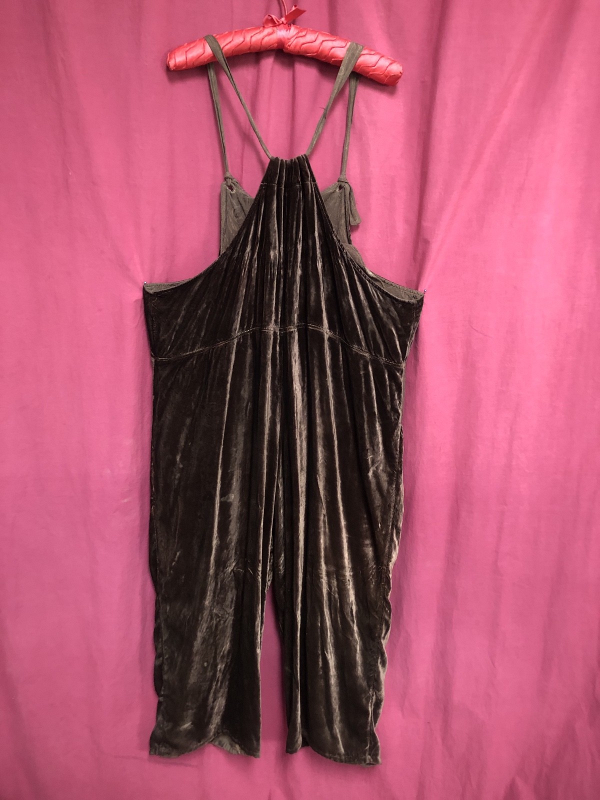 80s VINTAGE VELVET OVERALLS JUMPSUIT w DRESS CLIP – MACHINE WASHABLE XL