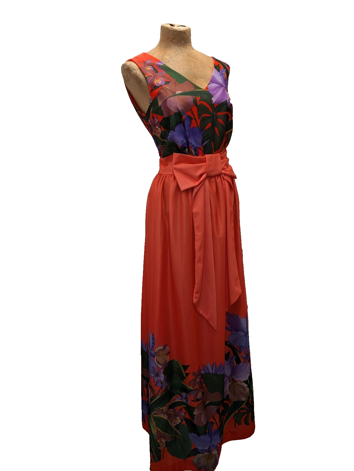 70s Orange Green Purple Brown Mod Maxi Summer Dress by Solo San Francisco S/M