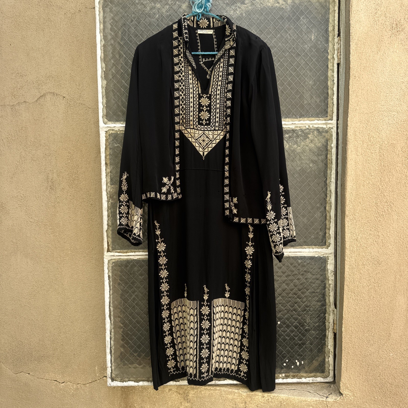 Antique 1920s Kierness Sisters Embroidered Silk Dress & Jacket Set Peasant VTG