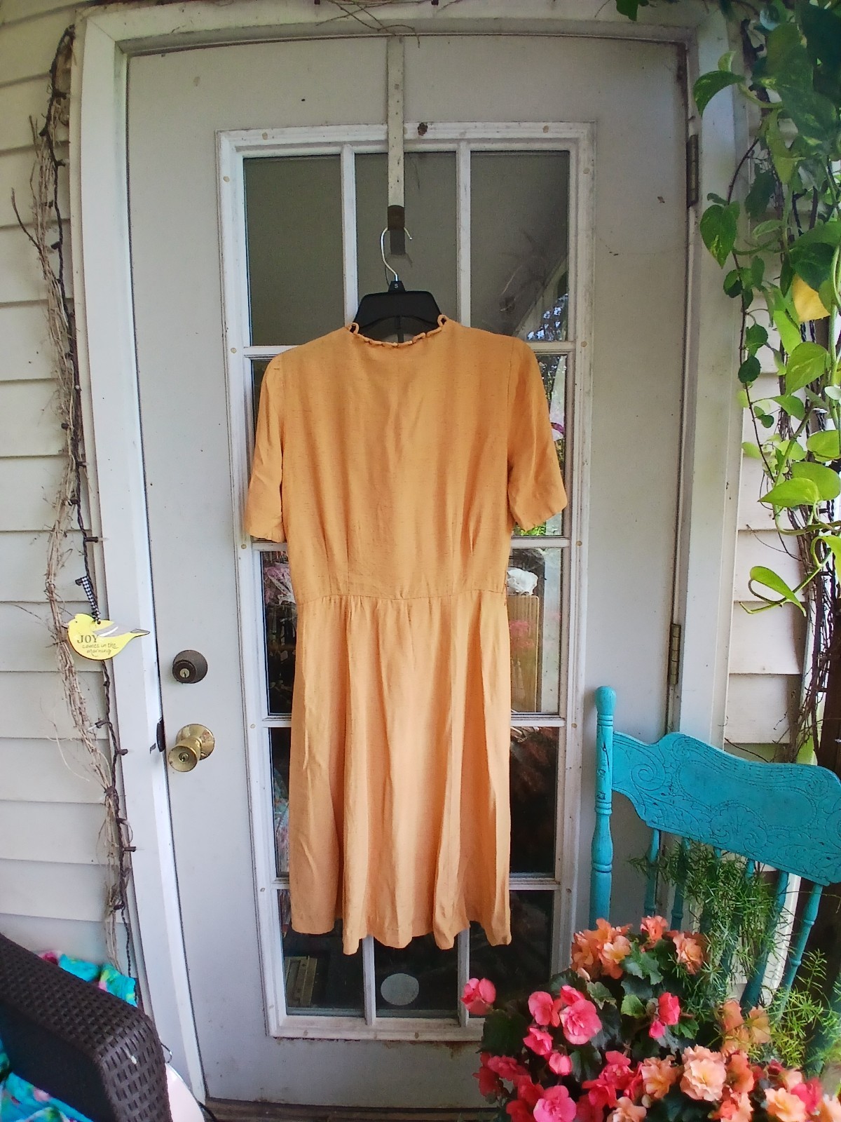 1930s 1940s Peach Dress with Daisy Buttons