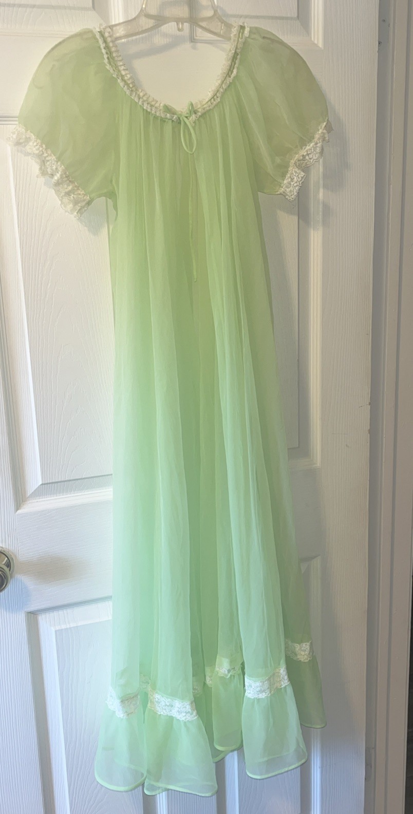 VINTAGE TOSCA Very Sheer Long Nylon Robe Lace Babydoll Green Small