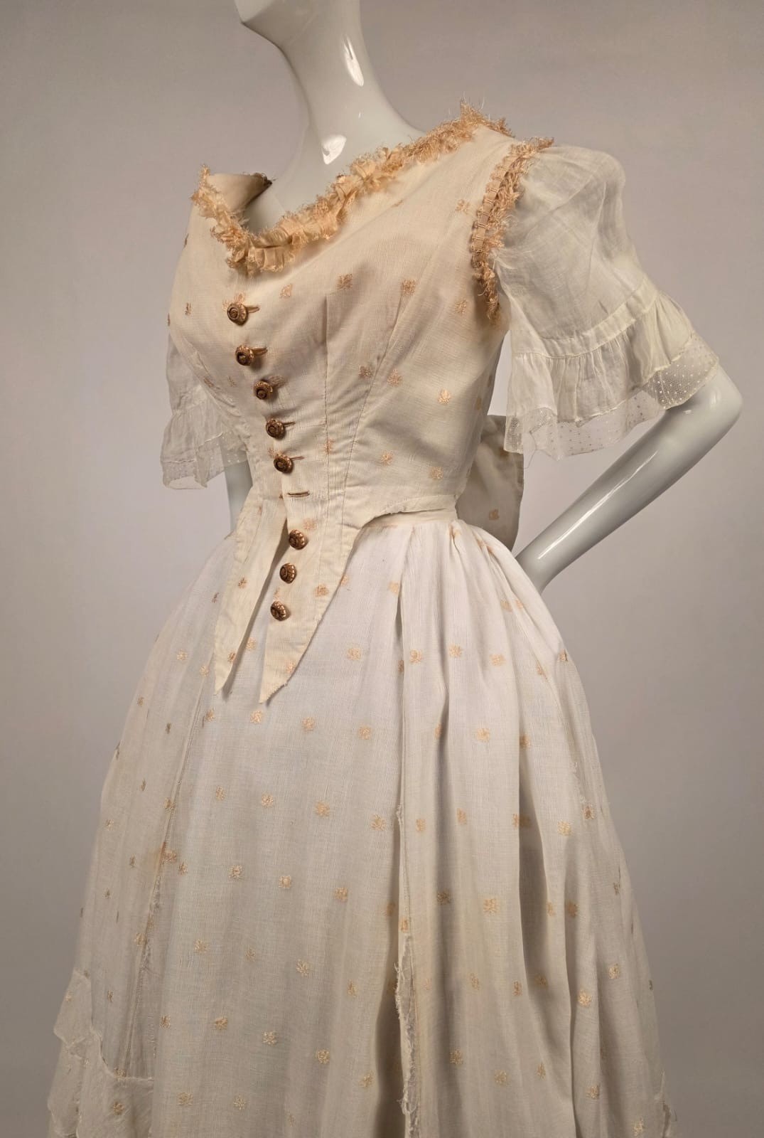 ROMANTIC CIVIL WAR 1860’S EMBR MUSLIN 2 PC DRESS FR ORIGINAL FLORIDA ESTATE