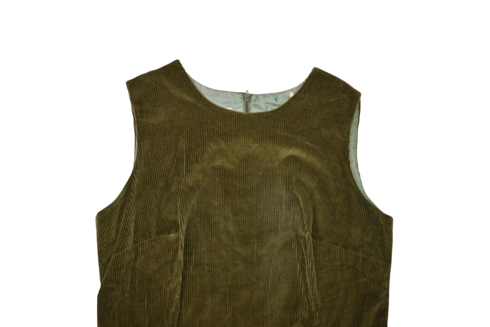 Vintage 60s Dress Womens Small Green Corduroy Prestige Mod Sleeveless Over 5 7