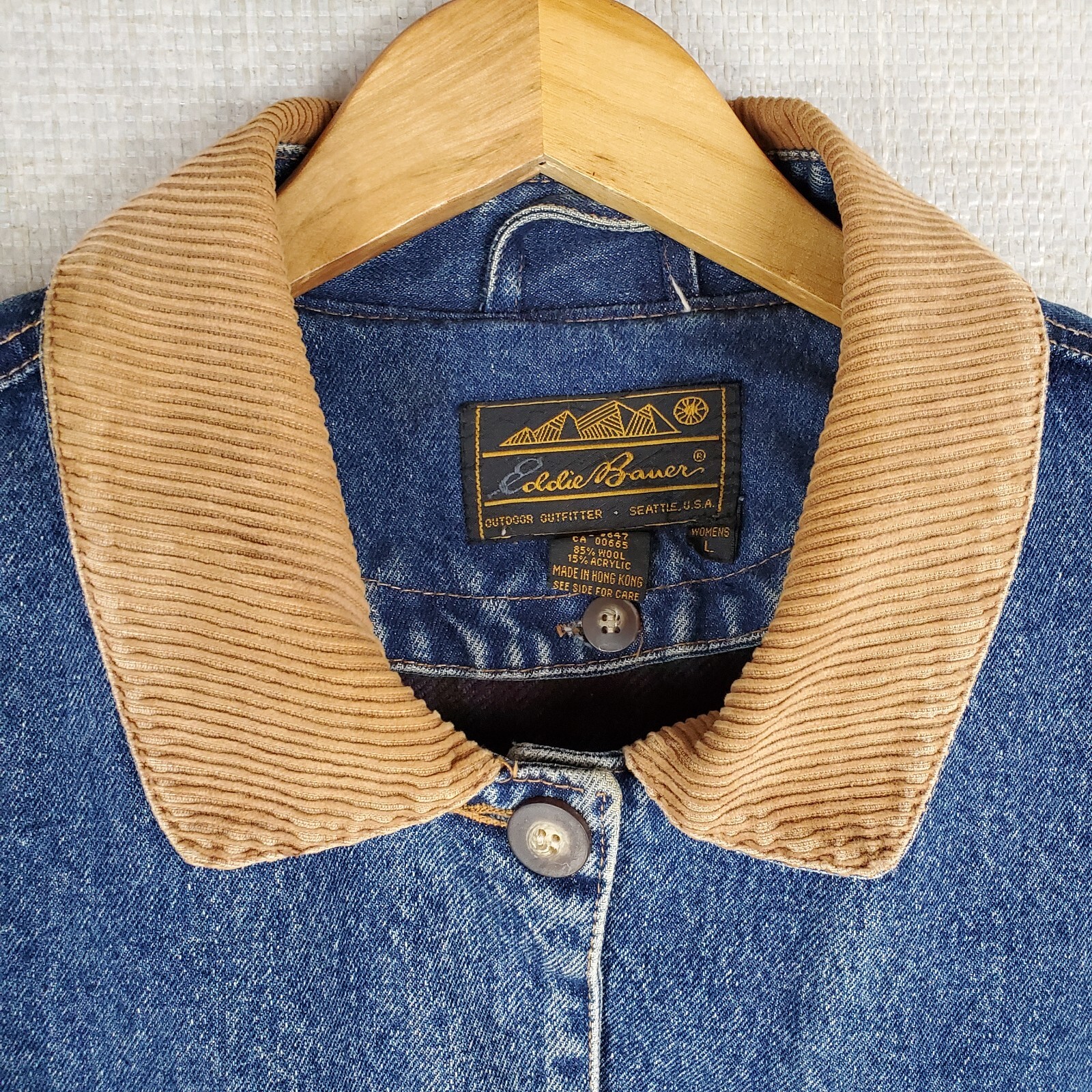 VTG EDDIE BAUER Size Large Womens Denim Chore Coat + Wool Liner Vest Jacket