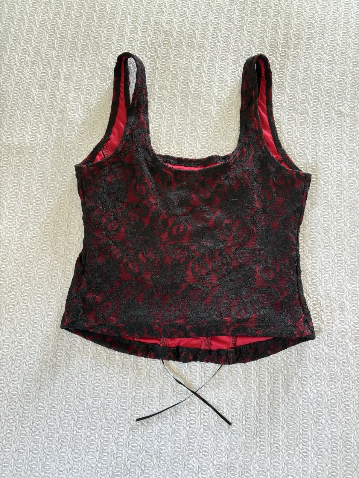 Vintage 90s Wet Seal Lace Corset Crop Top Cami Ribbon Whimsy Goth Mall Emo Club