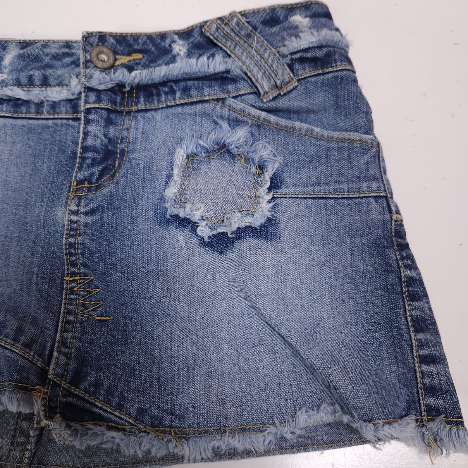 Moto Denim skirt mini Ladies 6 XS Star Topshop Jean Patchwork Micro Y2K Vintage