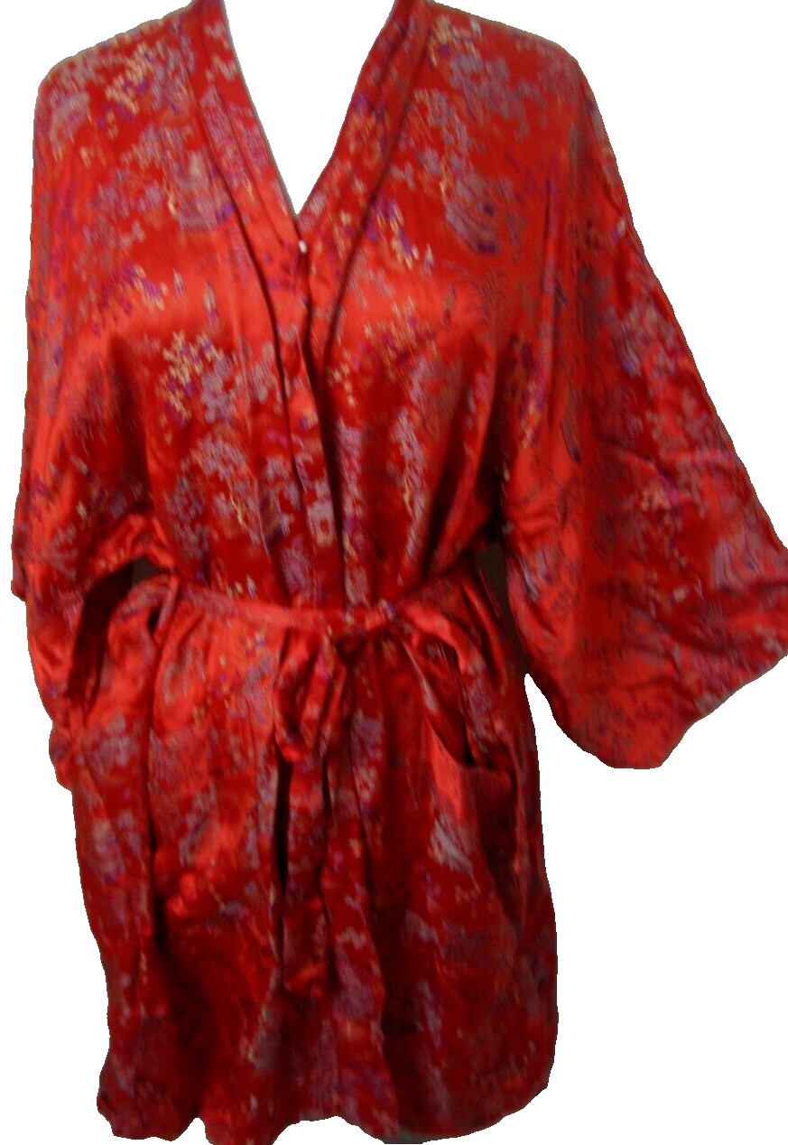 Authentic Vintage Chinese Silk Robe Solz Squirrel Red Made Hangzhou China M/L