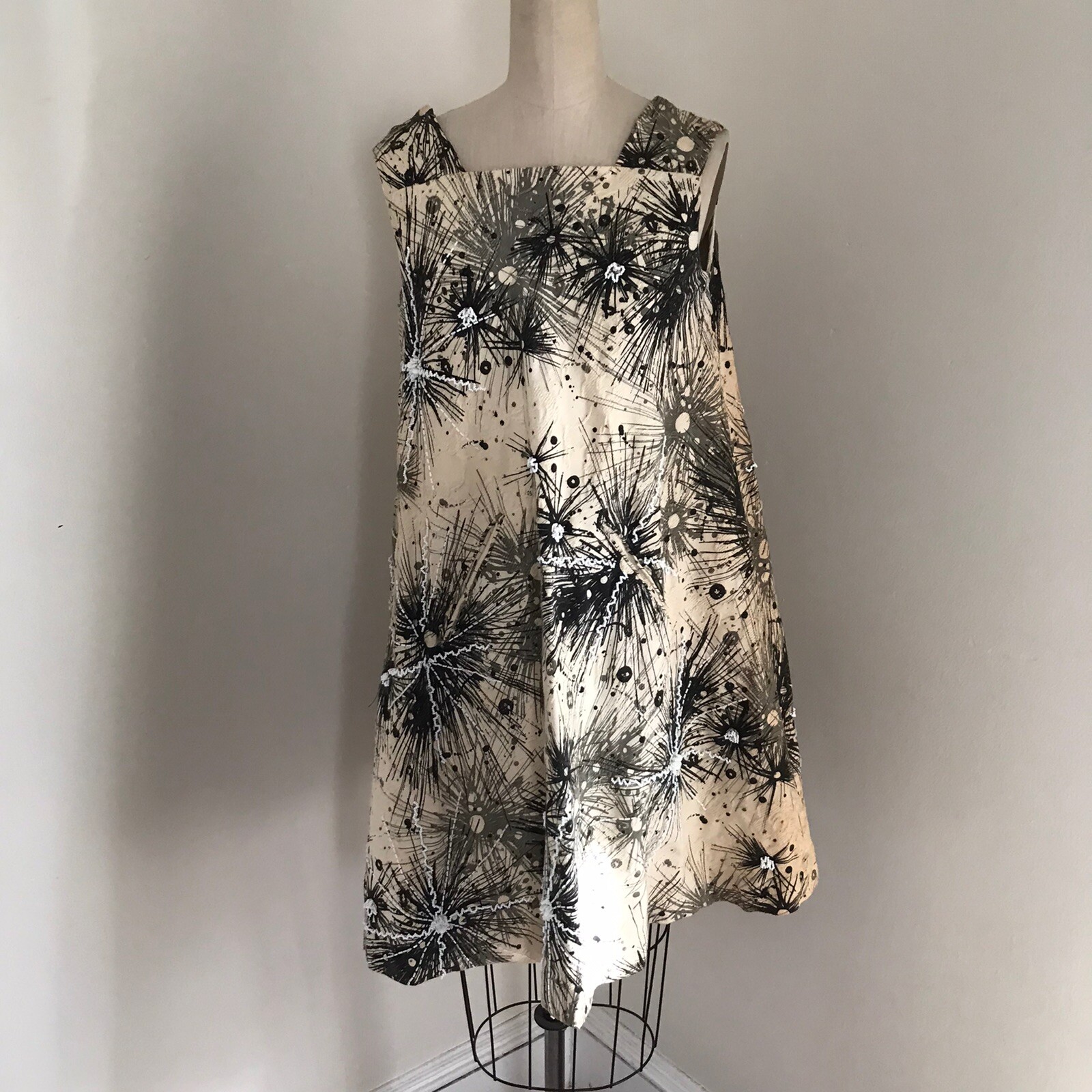 Mr FRANK Vintage DRess Trapeze Dress Pockets Beaded Paint Splatter Sleeveless 4