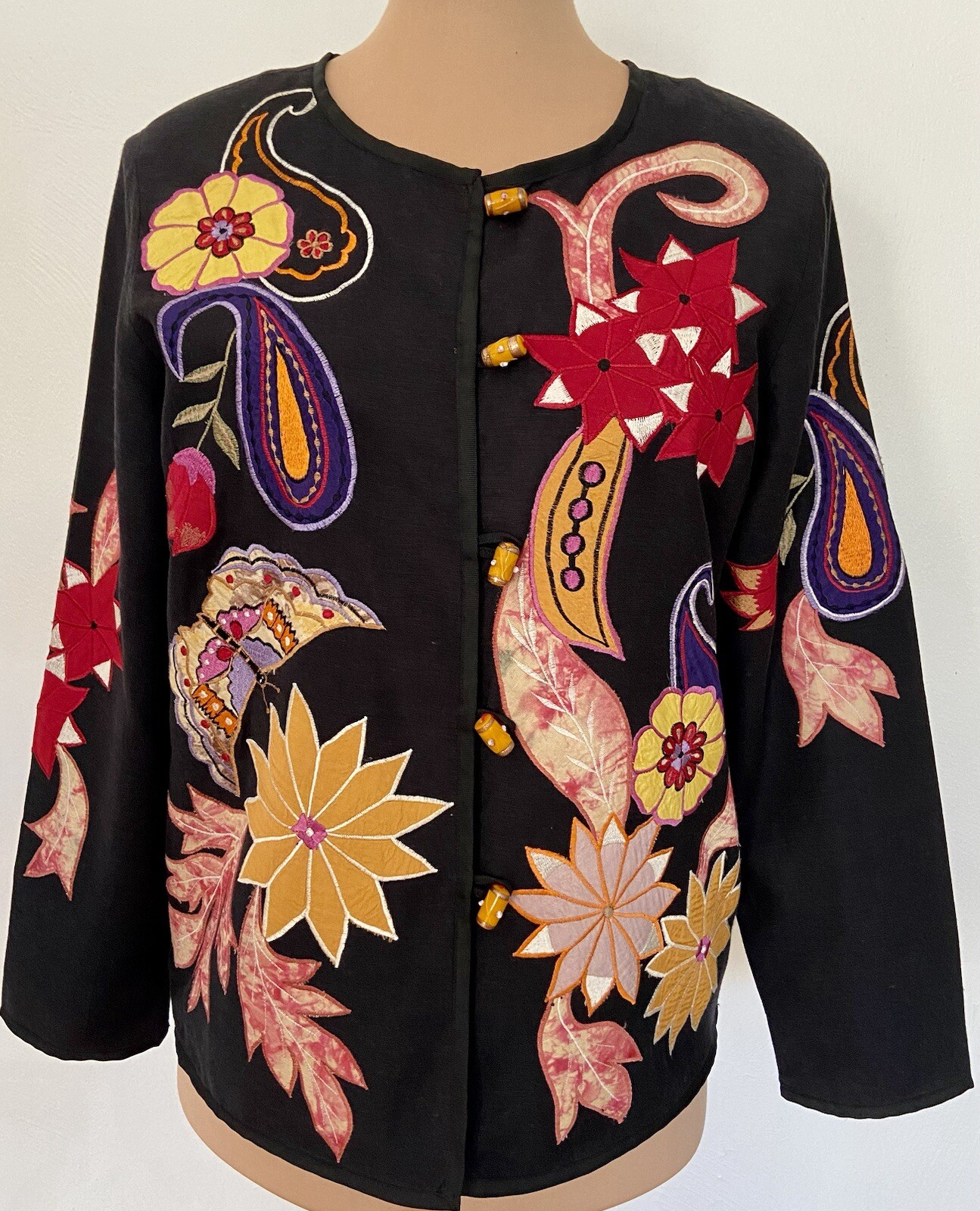 Vintage 90s Embroidered Jacket *XS* INDIGO MOON Embellished Paisley Novelty