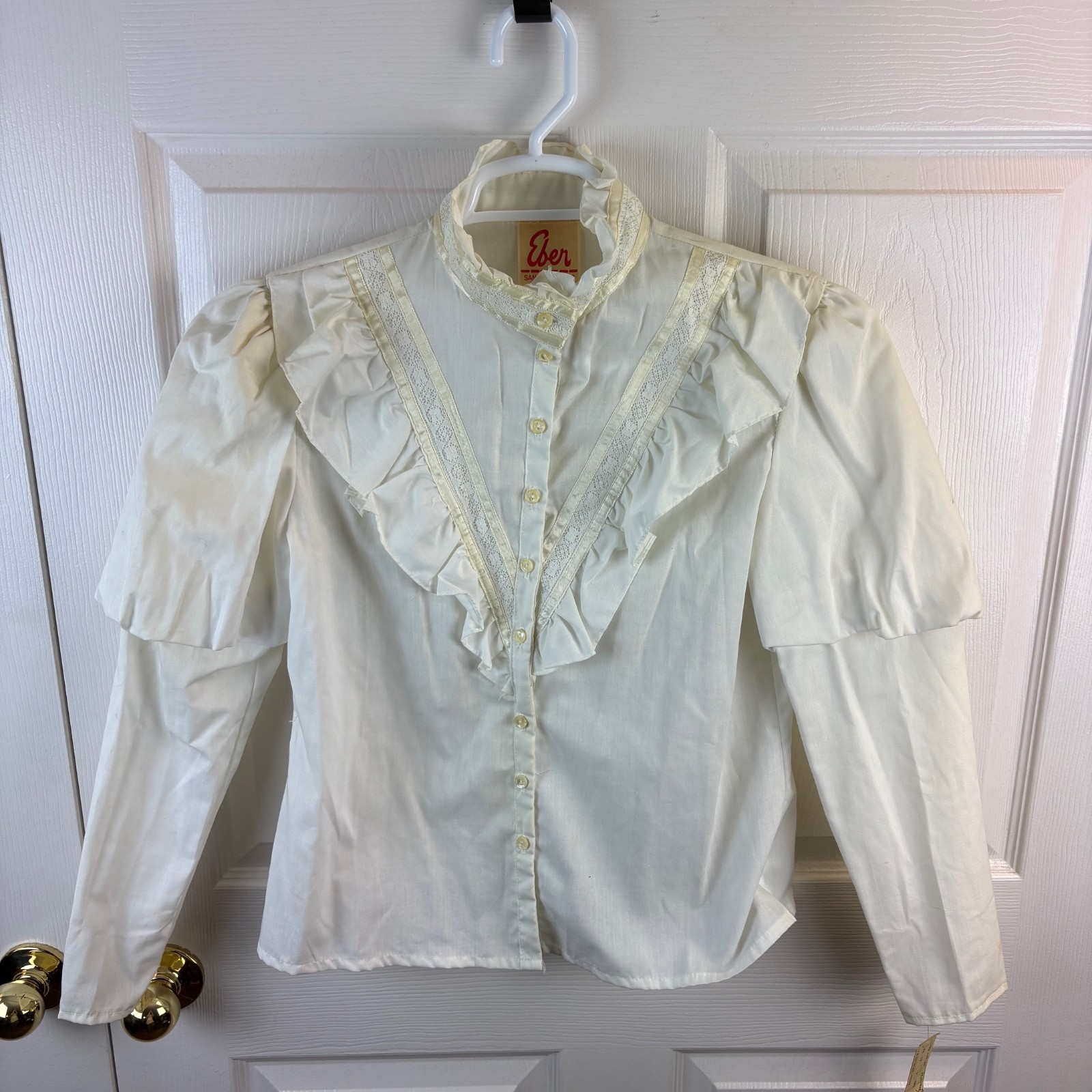 Vintage Eber San Francisco Victoria Blouse Button Up Ivory Long Sleeve Large L