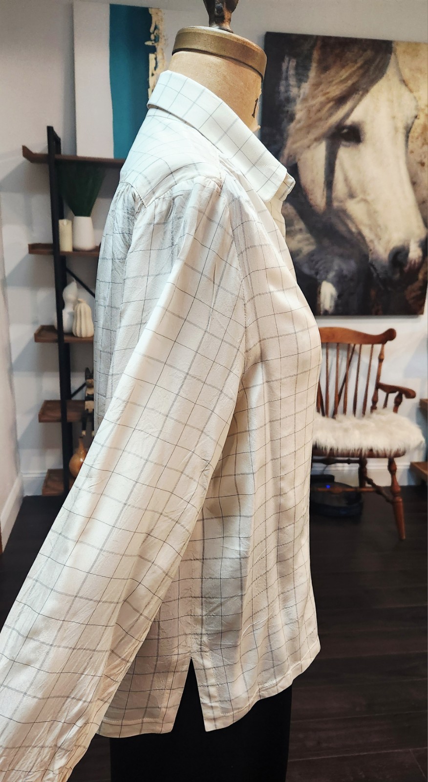 Vintage Hermès Paris Silk Blouse – Size 46 – Cream W/ Black – Luxury Designer