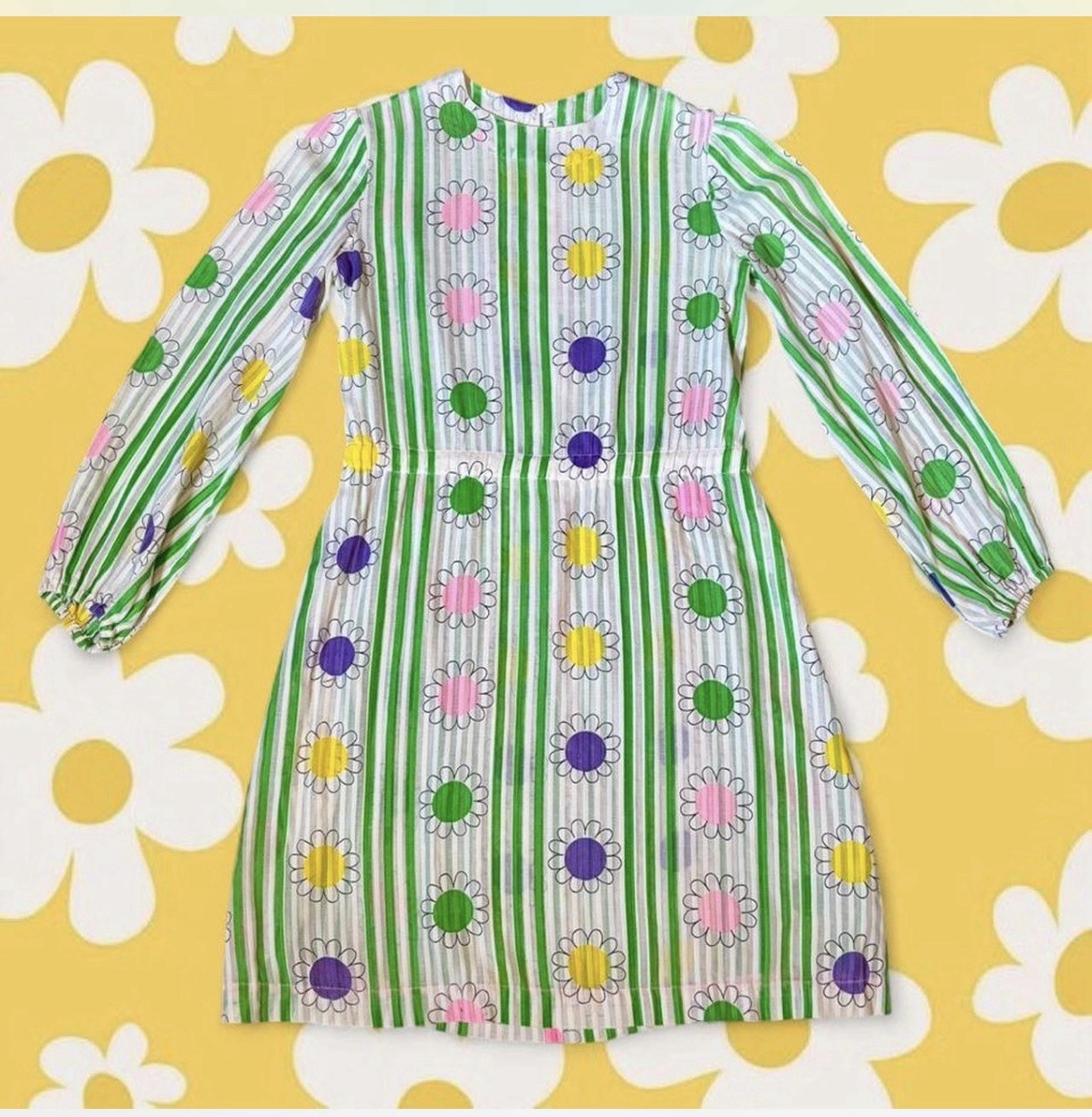 TRUE Vintage 70s Handmade Flower Power Print Babydoll Dress Size M