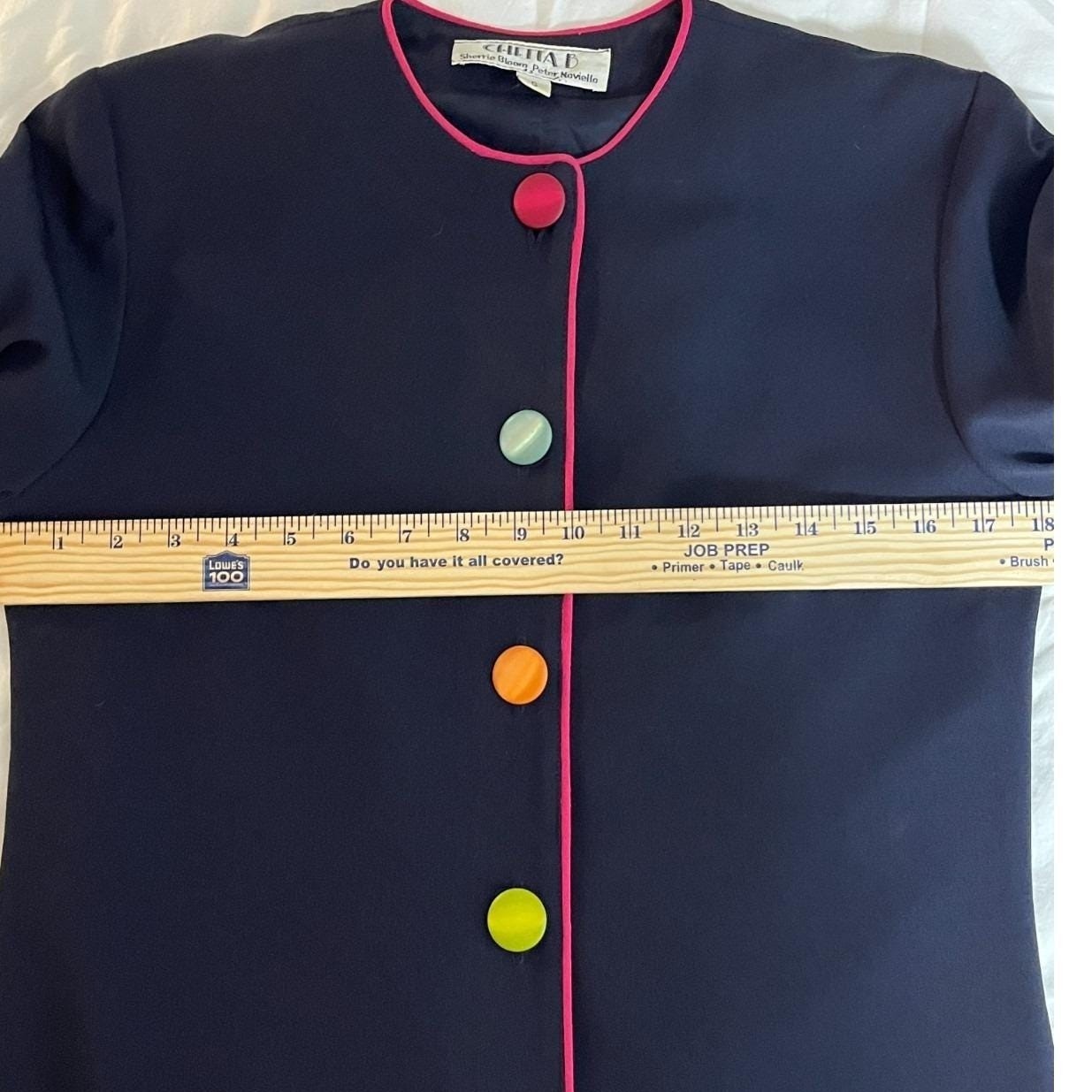 Chetta B Vintage 1980s Colorblock Coat Dress Multi Button Pleated Hem 6