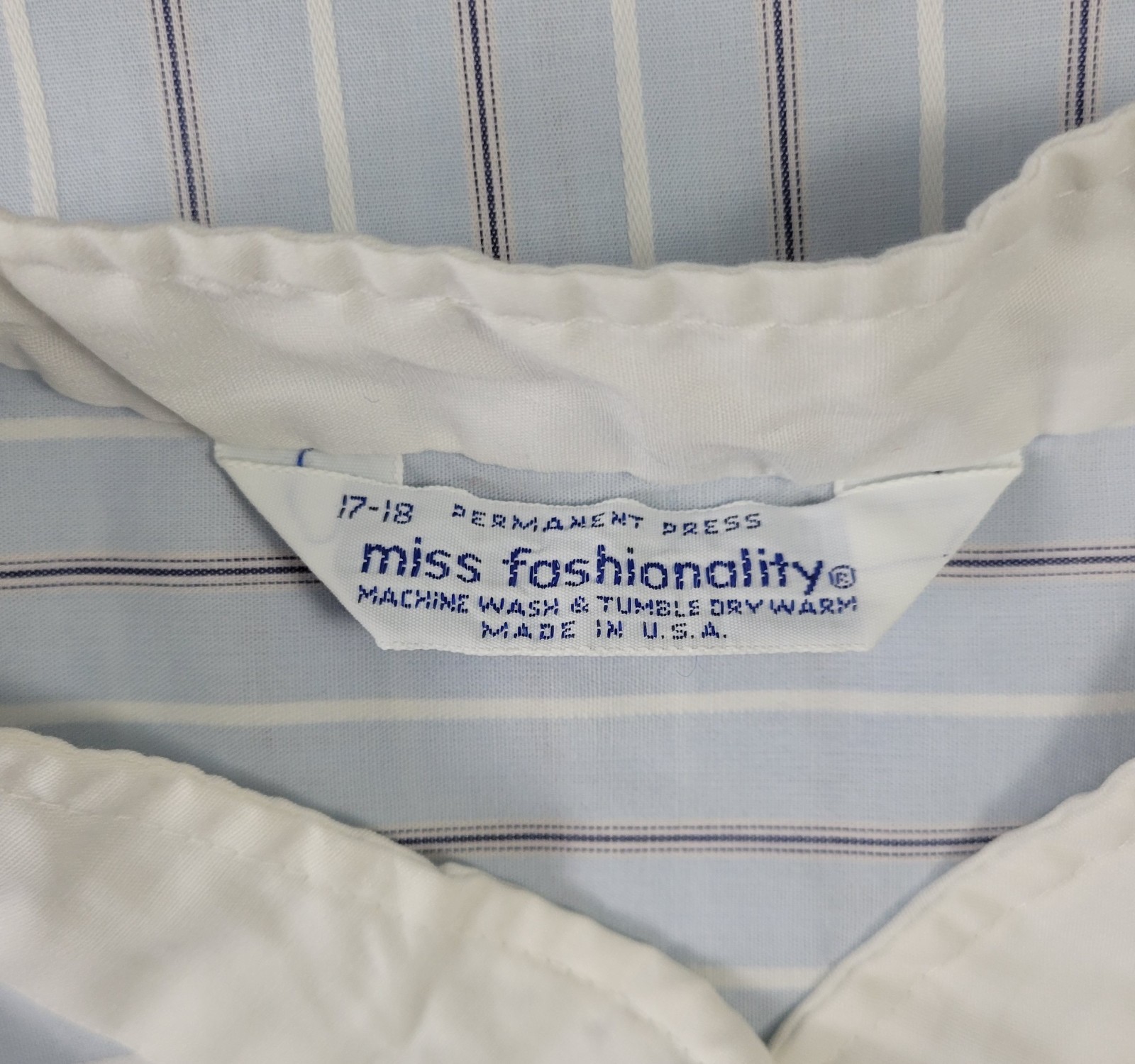 Vintage Miss Fashionality Blue/Black/White Striped Top w White Collar Size 17/18