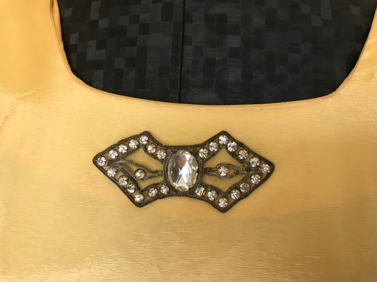 Vintage 50’s CORD FASHION made in California yellow gown with rhinestones touch