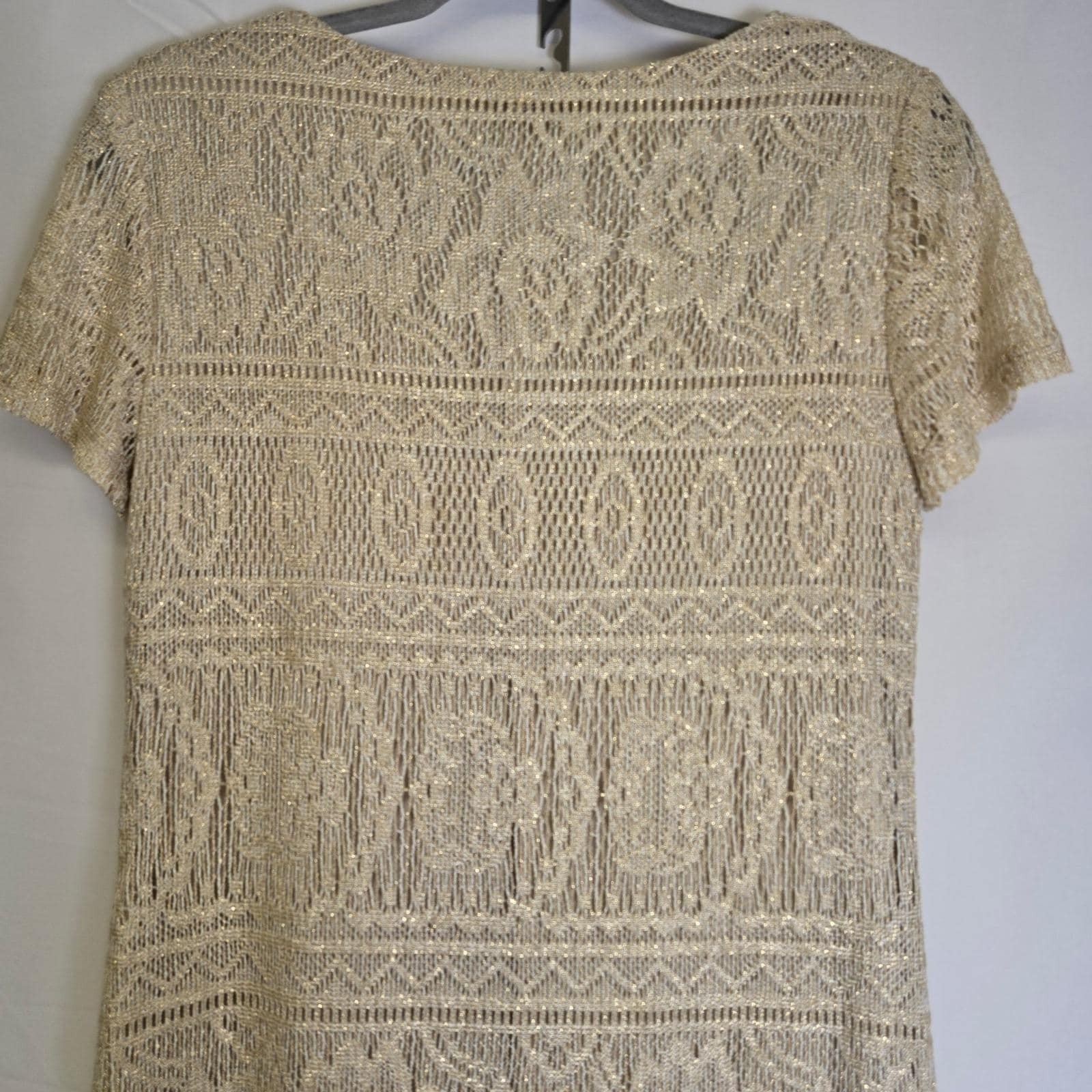 Giorgio Sant’ Angelo Lace Shift Maxi Dress, Cream/Gold Shimmer, Size 5/6, Vtg