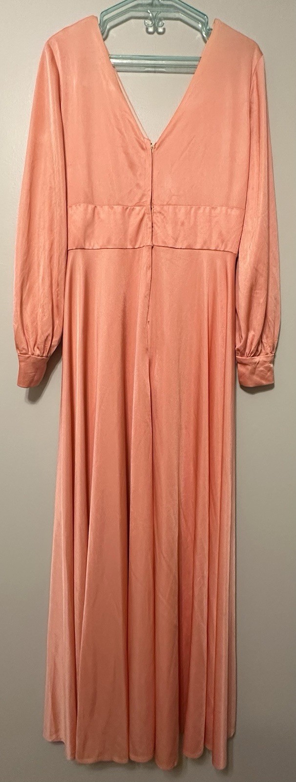 VTG 70s Dress Gown S/M Maxi Peach Coral Slinky Knit Mommy Dearest Old Hollywood