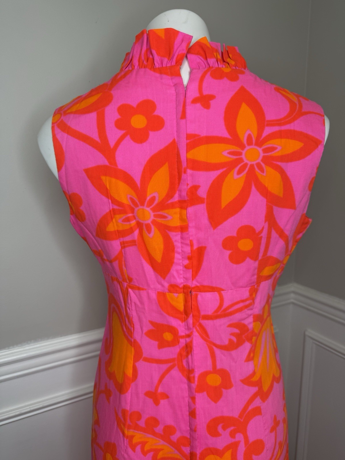 Vintage 4 60s 70s Hawaii M Psychedelic Floral Print maxi Dress Bright Pink N