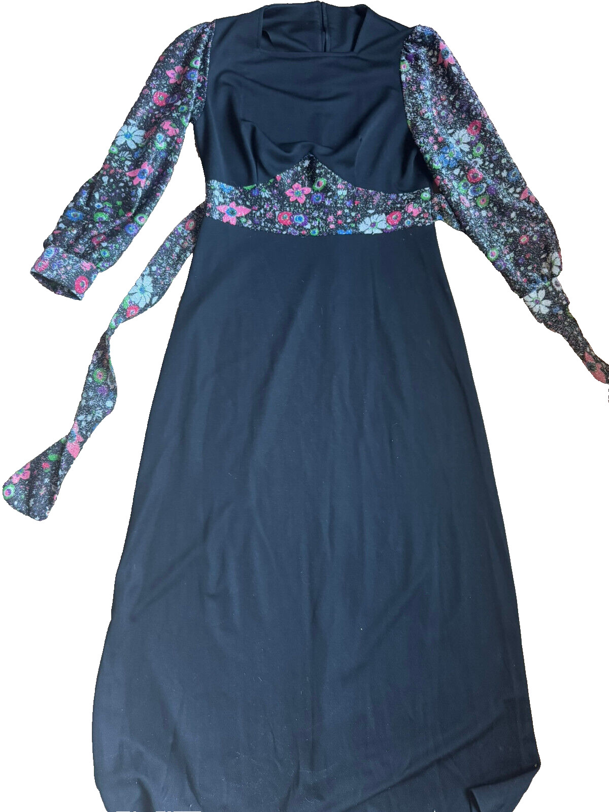 70s Maxi Dress Black Lurex Lamé Hippie Boho ABBA Disco Vintage Dress 38/40