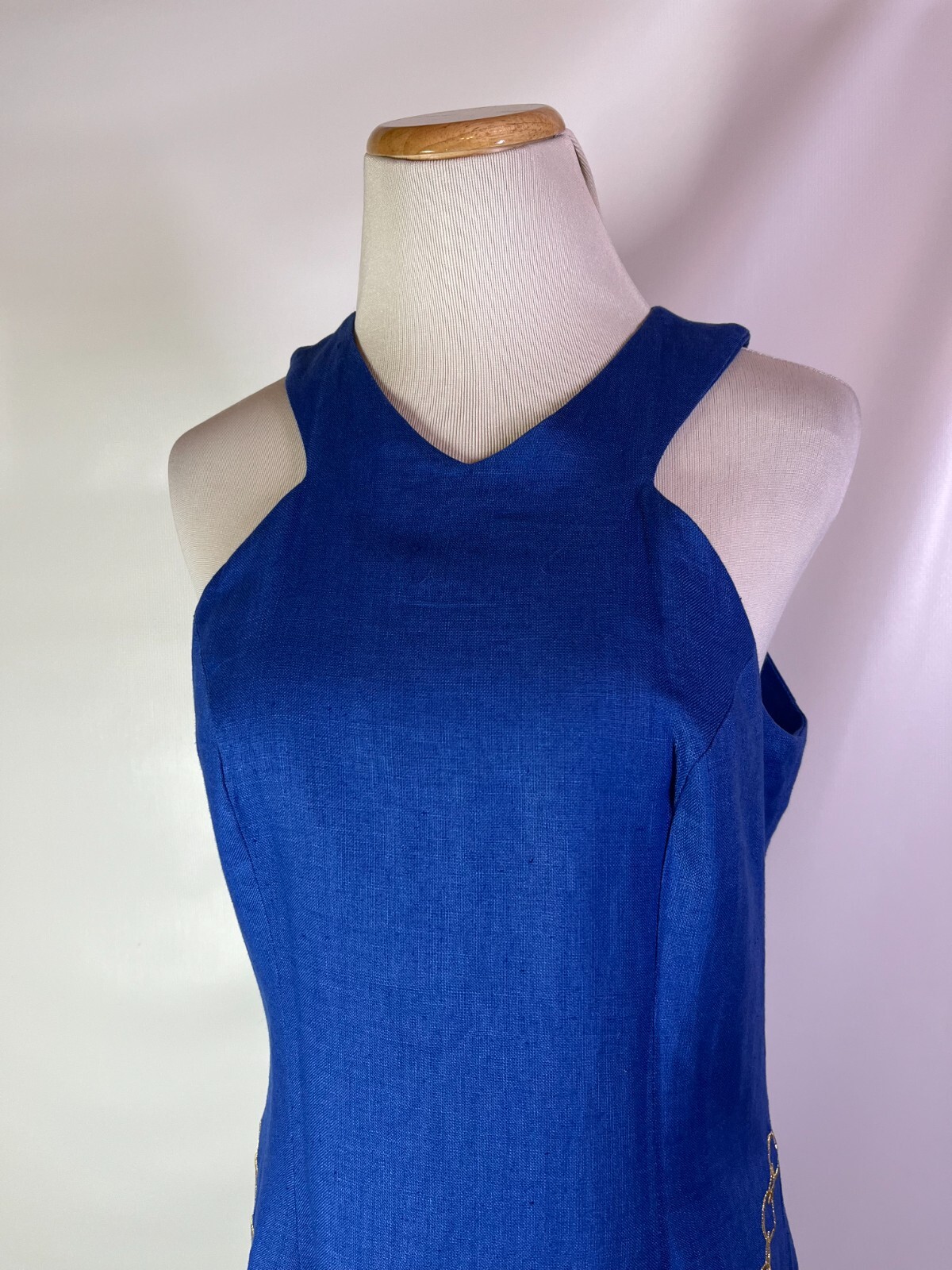 Vintage Bouillabaisse Size 6 Blue Linen Sheath Dress Embroidered Nautical *Flaw
