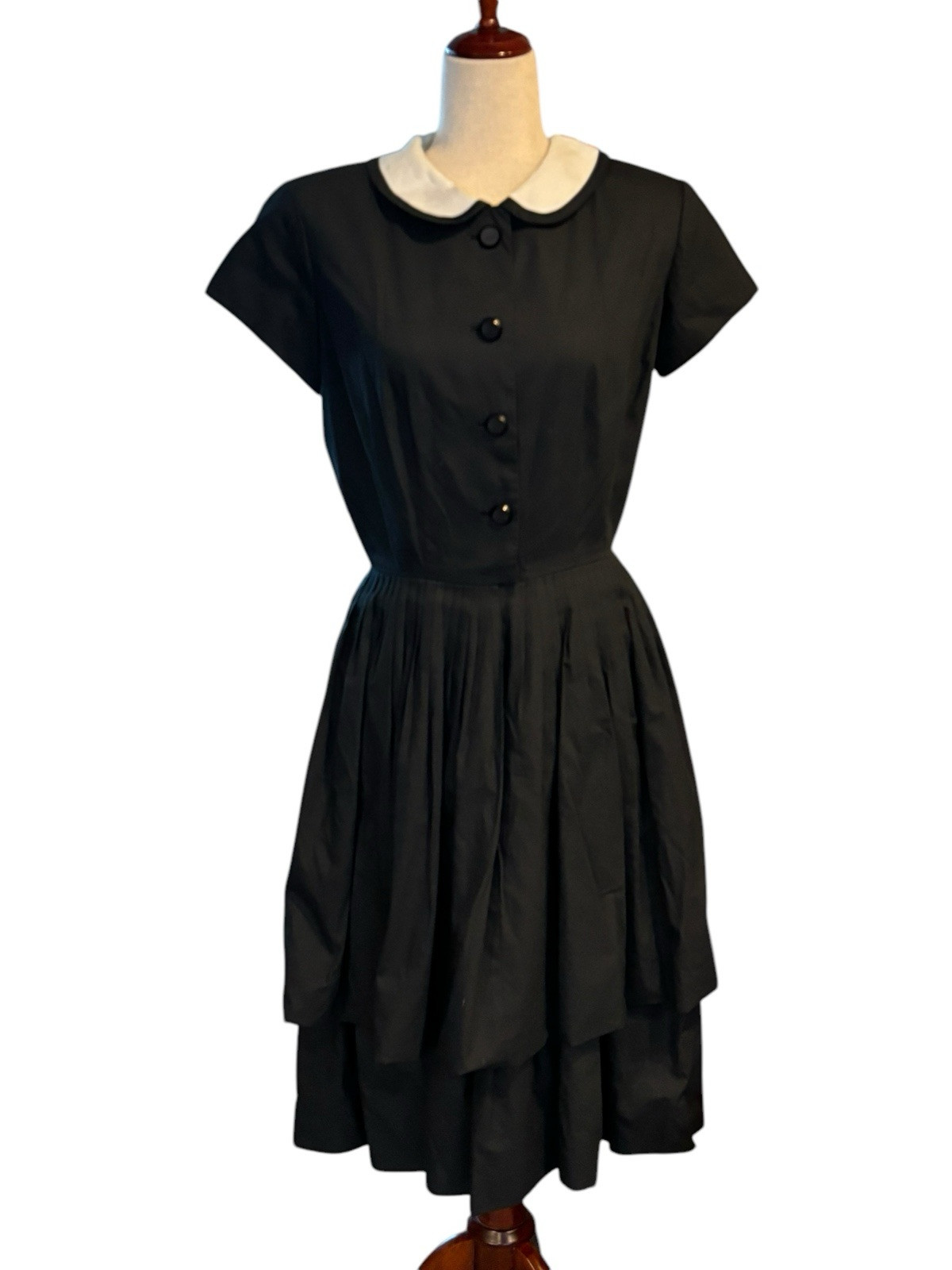 VTG Bonwit Teller Georgia Bullock Black Dress Peter Pan Collar Midi Women’s M