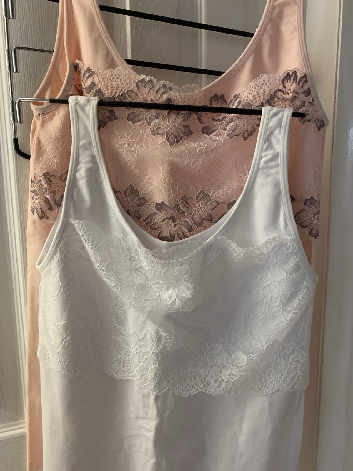 Rhonda Shear Lace- Overlay Tank With Shelf Bra 2-pack in Pink/ White, XL New.