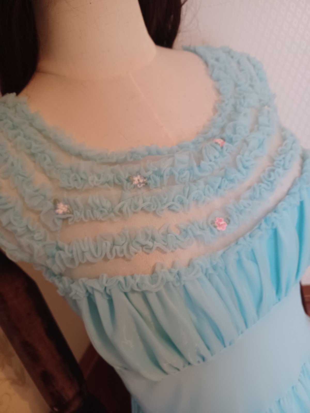 Vintage 1960s/1970s Blue Boho/Fairycore/Festival Slip Dress with Floral Bodice