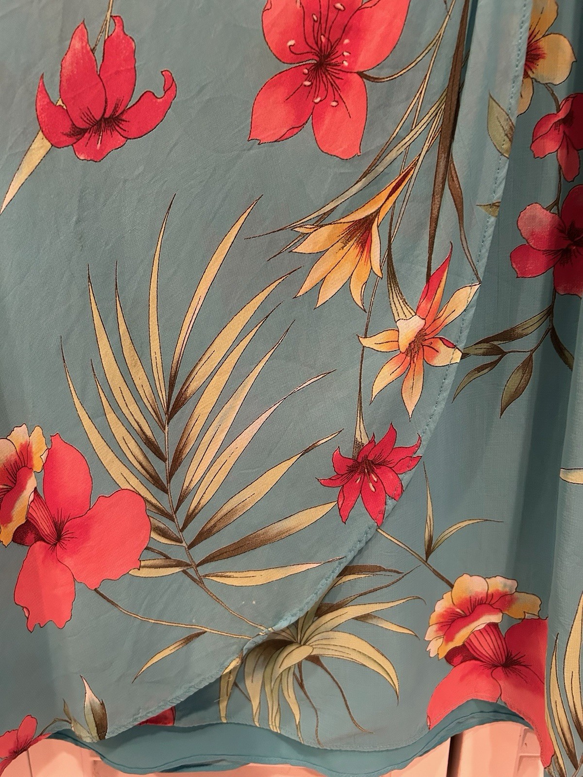Talbots sz 8 Vintage Long Maxi Dress Aqua Blue Green Pink Floral Short Sleeves