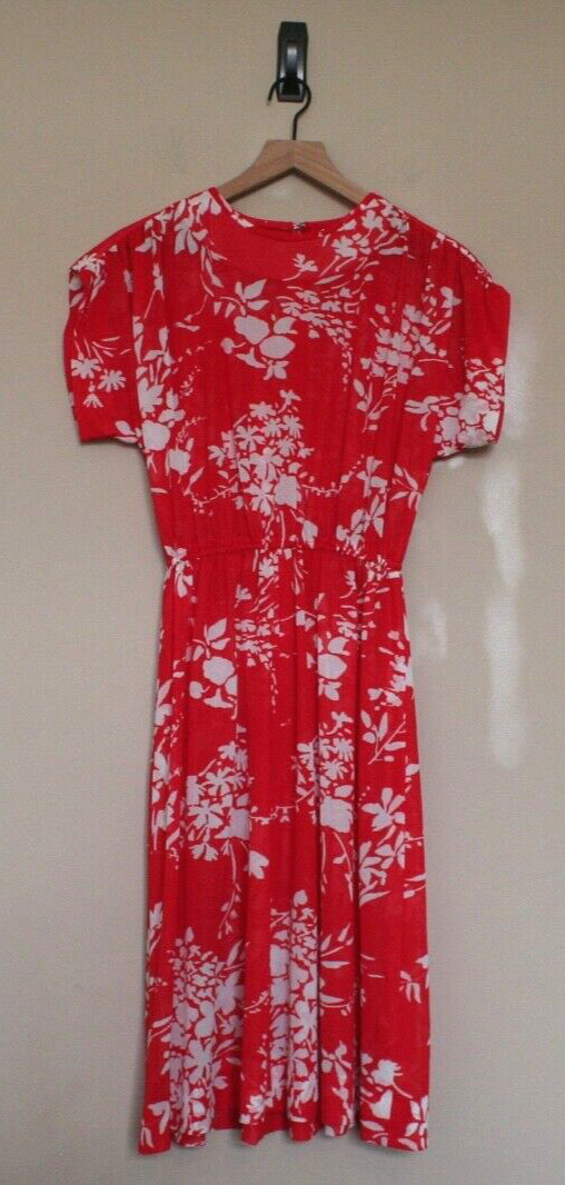 Vintage Shirt Dress Floral Print Sheer 70s 80s Size Large Poly Knit Secretary