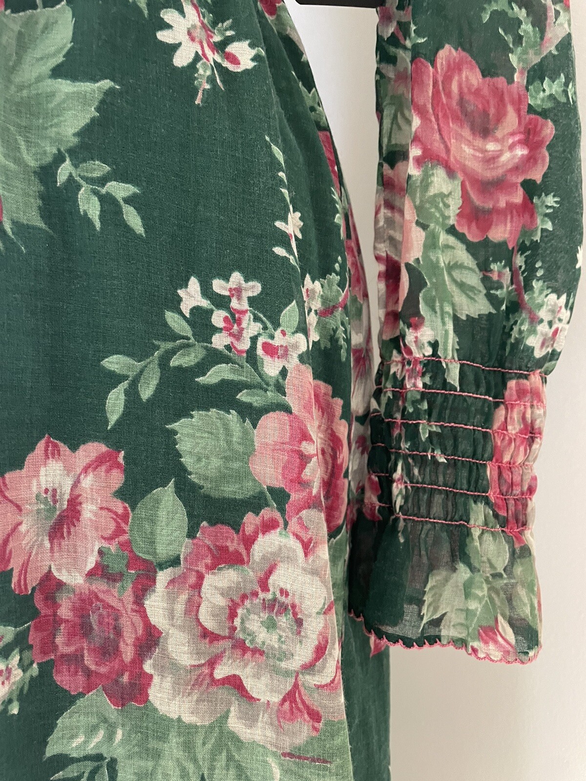 Vintage 1970’s Bobbie Brooks Floral Print Maxi Dress Gauze Pink & Green XS