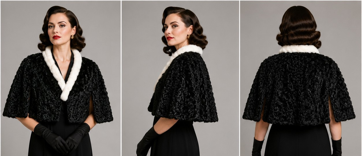 Vintage Persian Lamb Karakul Fur Capelet Pelz Krock Weltzar Germany 60″ Sweep