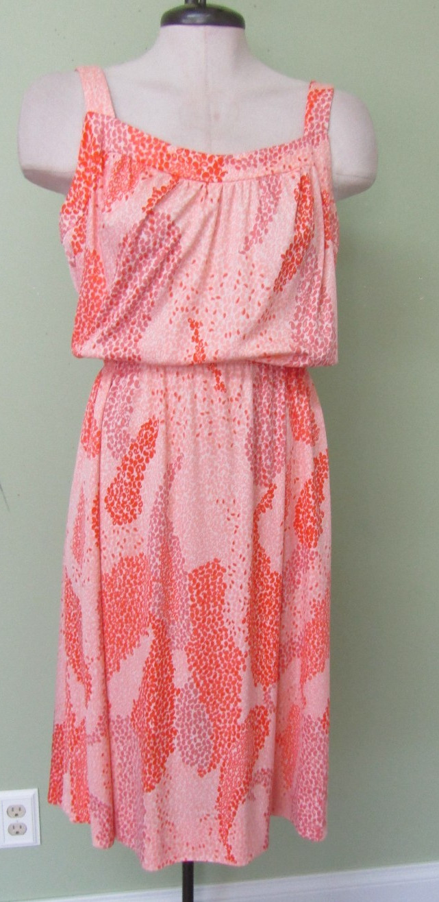VINTAGE 1970’S ORANGE PAISLEY DAY FROCK / 40″ BUST MEASURE / POCKETS !!!