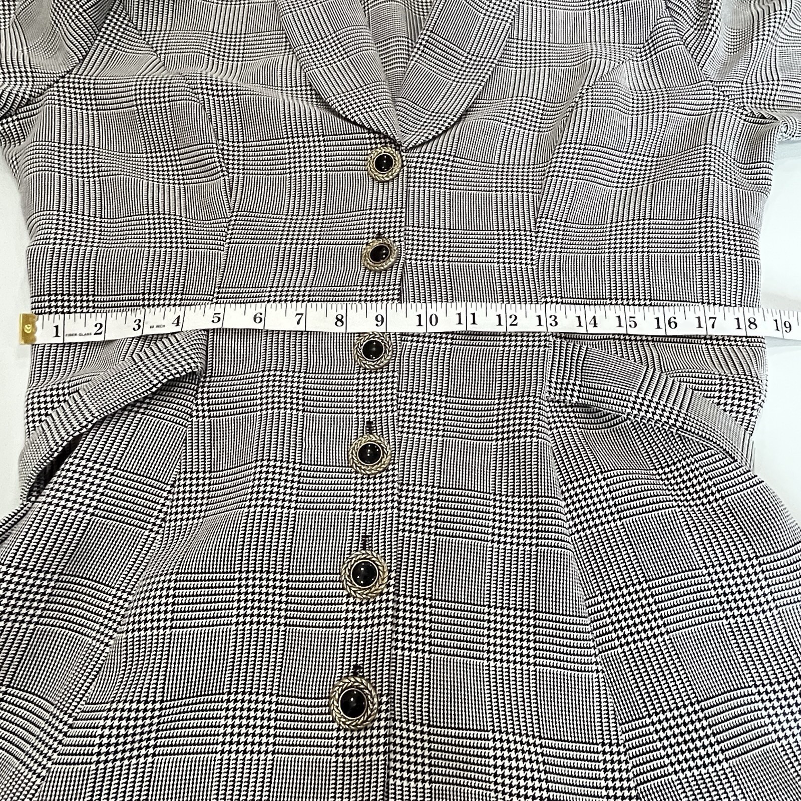 Vintage Sz 16 Classic Houndstooth Collard Shirt Dress Shoulder Pads Unlined USA