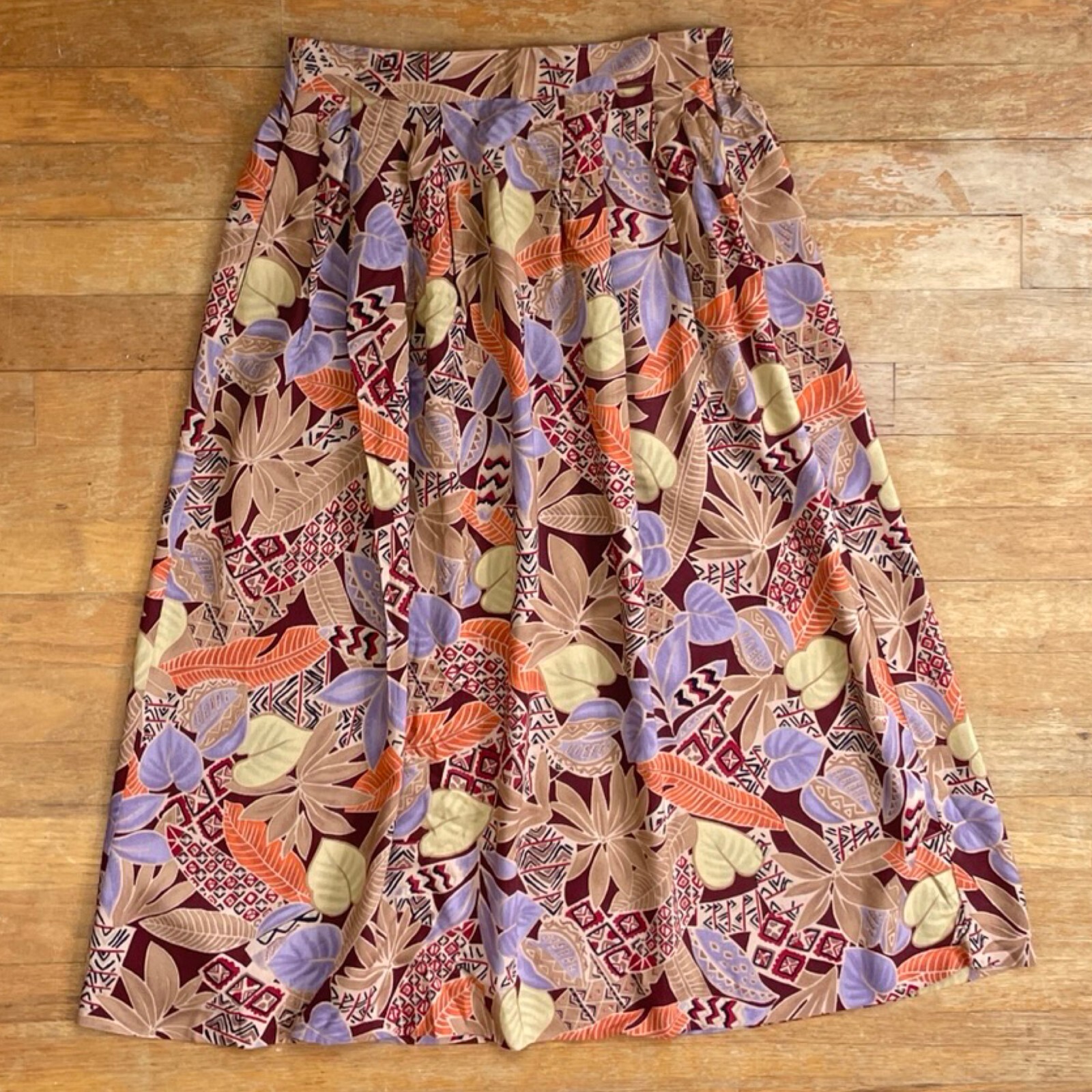 Vintage Tropical Floral Print Skirt Size Small/Medium 27-30″ Waist 1990s A-Line